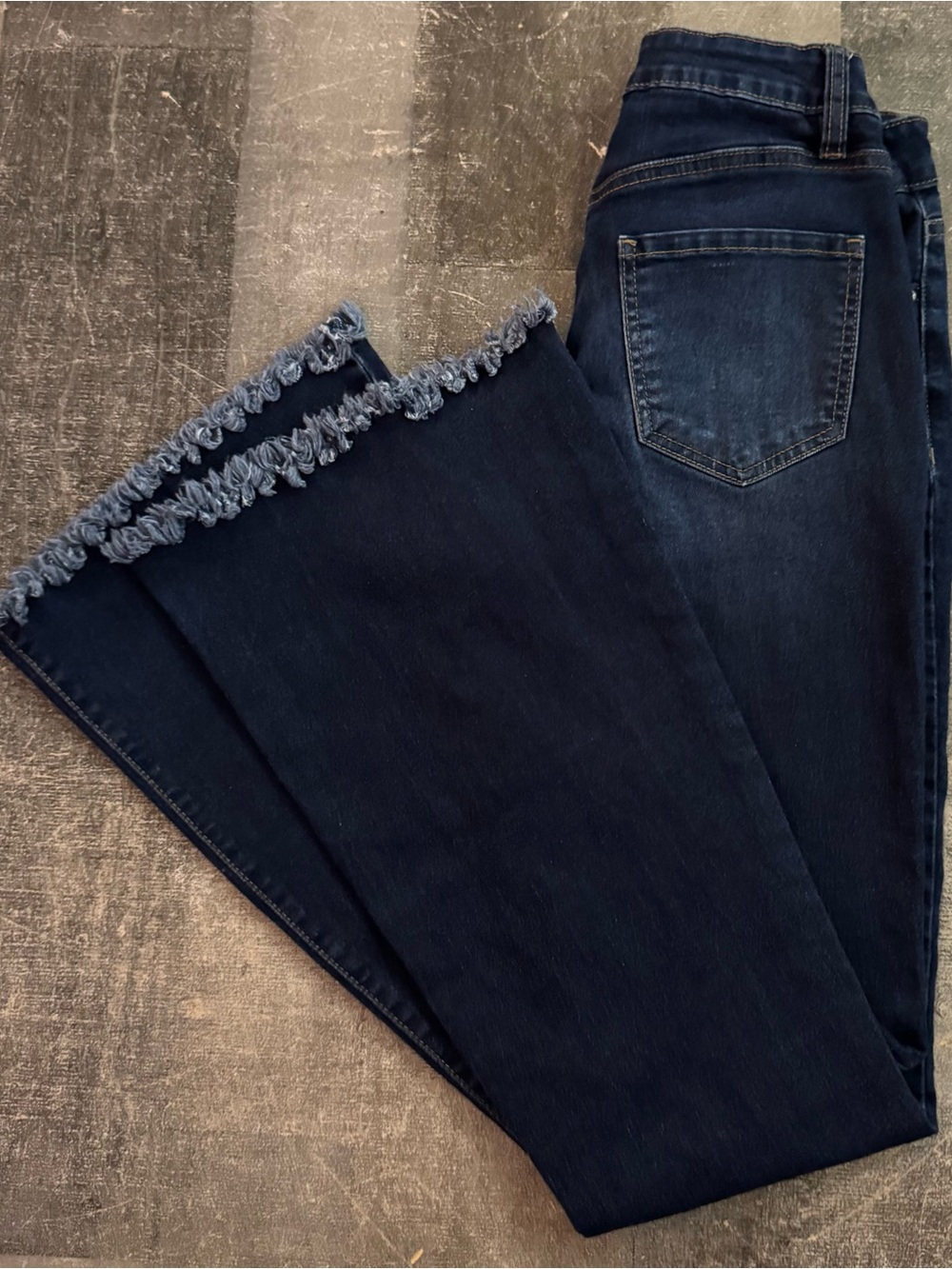 YMI Dark Blue Frayed-Hem Wide Leg Jeans